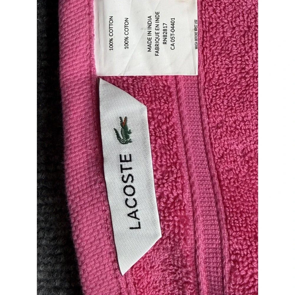 Lacoste Hand Towel Pink Cotton 16x30 Crocodile Logo Bath Spa Gym NWT Soft